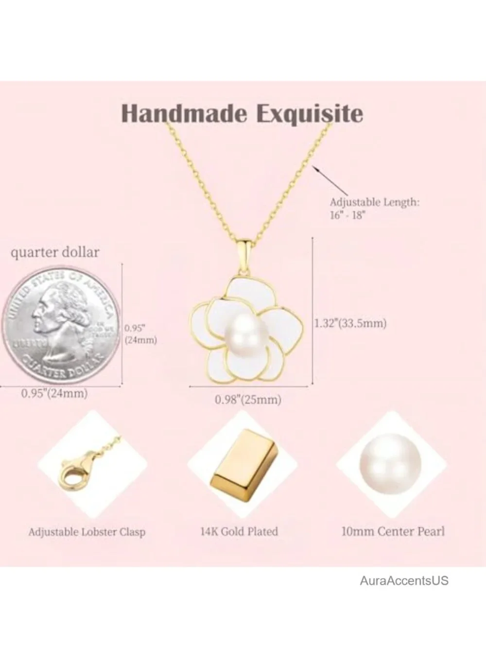 Gold Plated Camellia Necklace Pendant Pearl